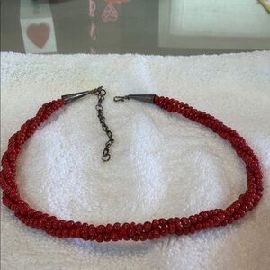 Source Unknown Vibrant Red Beaded Necklace